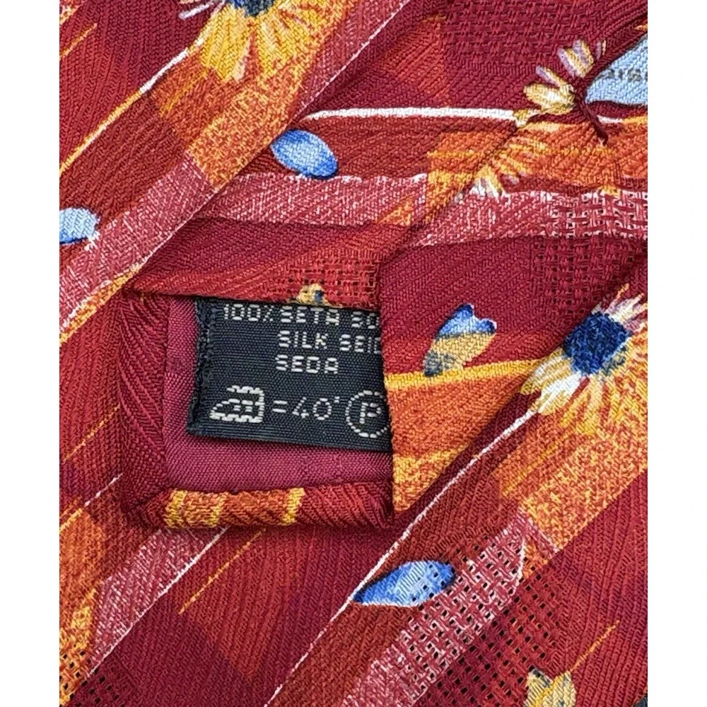 ERMENEGILDO ZEGNA Men's Tie 100% Silk ITALY Luxury FLORAL Red Orange Blue 60